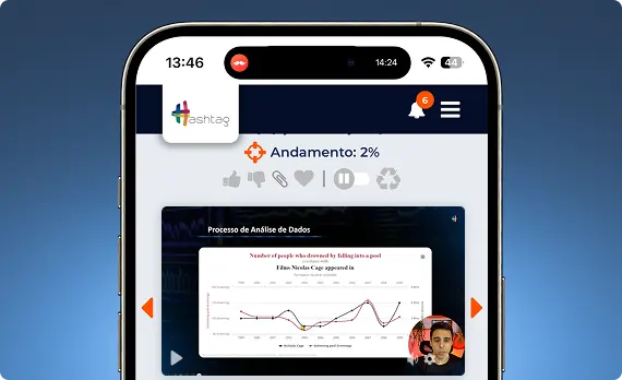 Smartphone com uma aula da especialização Análise de Dados Impressionador
